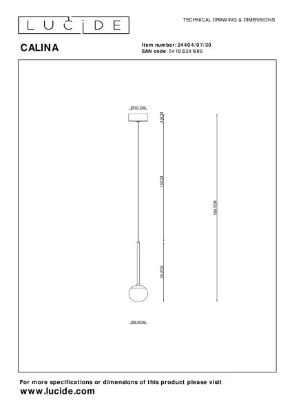 Lucide Premium CALINA - Pendelleuchten - Ø 9,9 cm - LED Dim. - 1x9W 2700K - Schwarz - technisch